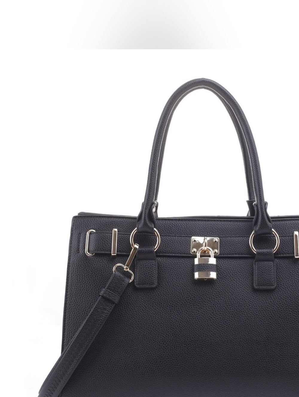 Structured Black Tote with Gold Padlock Accent - Picture 1 of 12